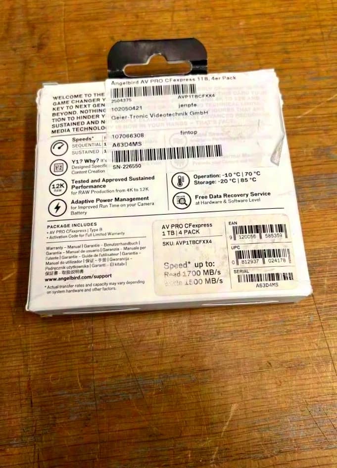 Angelbird AV Pro CFexpress 1TB Type B – inutilisé (article en stock)