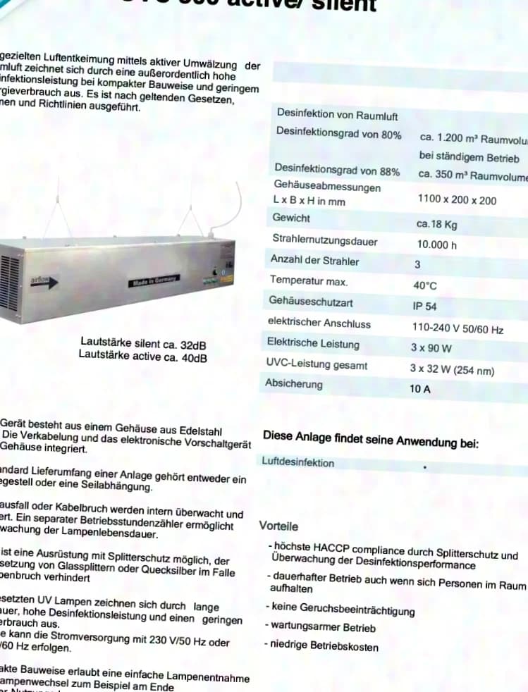 PURION UVC 300 SILENT Désinfecteur d’air, désinfection de l’air