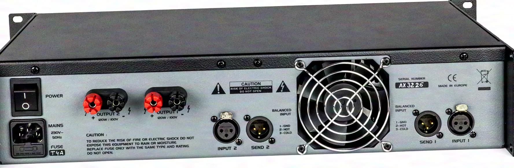 axxent AX2120T amplificateur d’installation 100 V, 2x120 W, sortie sur transformateur pour une sortie galvaniquement isolée et flottante